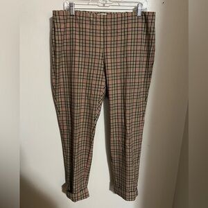 J. JILL Classic Premium Bi-Stretch Cuffed Plaid Pull On Pants Tan Black Wms 14P